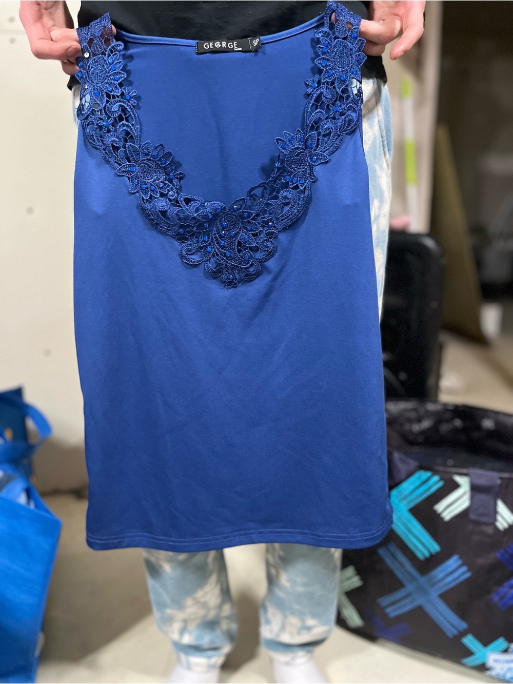 George Royal Blue Lace-Trim Tank